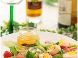Salade de mâches aux noix St Jacques, tomates, kiwis et pamplemousse