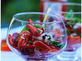 Verrine de cabillaud, fraises basiilic et poivrons.....Idéale par grosses chaleurs
