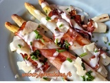 Fagots d'Asperges Blanches au Speck, sauce Parmesan