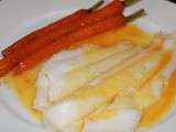 Filets de flétan, carottes confites et réduction de jus d’orange