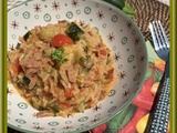 Riz aux courgettes, poivron et bacon