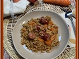Saucisses fumées, riz et carottes