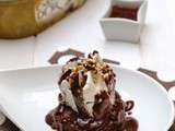 Brownie aux noix,crème glacée Carte d’Or Façon Glacier Saveur Dame Blanche , sauce chocolat