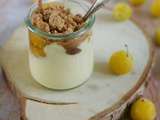 Petit pot de crème vanille , mirabelles poêlées et crumble au sarrasin