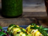 Rouleaux de courgettes au jambon cru, à la mozzarella, aux figues et au pesto