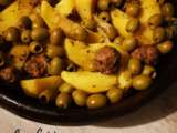 Tajine pommes de terre, kefta et olives