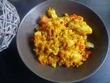 Poêlée de riz au cabillaud, tomates et poivrons