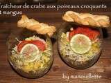 Fraîcheur de crabe aux poireaux croquants et mangue