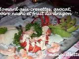 Homard aux crevettes, avocat, poire nashi et fruit du gragon