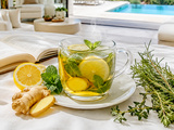Boisson chaude réconfortante menthe + gingembre + citron