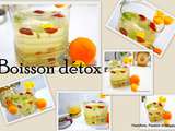 Boisson détox  citron, kumquat, poudre du fruit de baobab, sirop de gingembre, persil, coriandre, pissenlit 