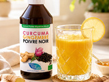 Boisson orange, citron, gingembre, curcuma & poivre noir