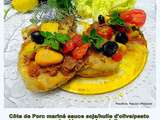 Côte de porc mariné à la sauce teriyaki + pesto rosso / huile d'olive avec des légumes du soleil