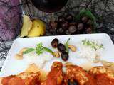 Émincés de poulet à la sauce Provençale, olives et curry avec du riz basmati