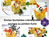 Mini bouchée étoile feuilletée à la crème avocats avec du saumon ou jambon fumé