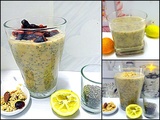 Smoothie à la banane, pomme, muesli fruits secs, citron aux graines de chia, lait végétal, miel, un pur concentré de fraicheur, de saveurs, et de vertus pour la santé