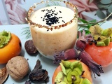 Smoothie kakis - graines de chia, fruits secs - arbouses - graines de nigelle , pollen de pin et miel
