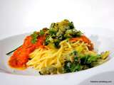 Spaghetti au confit 3 légumes avec des coques à la persillade