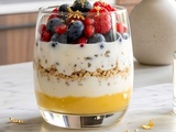 Verrine Matinale saine et gourmande aux Fruits Rouges, yaourt, muesli et complément alimentaire