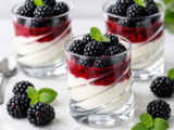 Verrines fromage blanc, miel, fruits rouges et mûres
