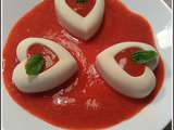 Panna cotta chocolat blanc coco et coulis de fraises au basilic