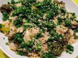 Risotto aux poireaux, kalettes et poudre de kale