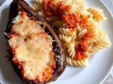Pâtes et aubergine farcie aux légumes