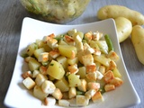 Salade de pommes de terre aux haricots verts, concombre et Manouri doré