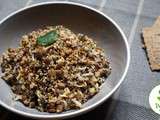 Salade tiède de quinoa en méli-mélo et lentilles blondes, vinaigrette à la crème de sésame