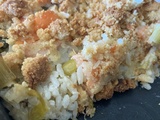 Crumble de poireaux riz et saumon