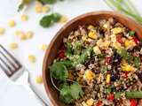 Salade de quinoa au poulet, haricots verts, maïs et coriandre
