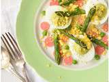 Oeufs mimosa de printemps, mayo aux petits pois et pickles de radis