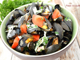 Moules aux lardons, tomates et scamorza