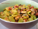 Poêlée de fèves aux moules et chorizo
