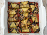 Roulades d’aubergines farcies à l’agneau, riz et blettes