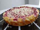 Clafoutis chocolat blanc, framboises