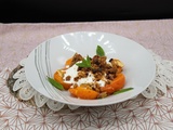 Abricots rôtis, crumble et burrata à la vanille