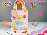 Gâteau Hippie fleurs et arc-en-ciel