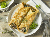 Crêpes fourrées aux champignons et épinards