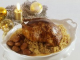 Faisan rôti sur choucroute au champagne et marrons