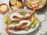 Langouste avec riz et ail