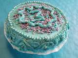 Gâteau d'anniversaire zébré bleu et blanc à la vanille, chantilly mascarpone