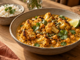 Ce curry de chou-fleur rôti garde des bords dorés sous sa sauce coco