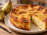 Ce flan aux poires garde une coupe nette malgré son cœur très crémeux