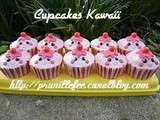 Cupcakes Kawaii. Barbe à papa, insert framboise