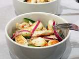 Salade d'aiguillettes de poulet aux pêches blanches