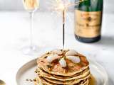 Pancakes au champagne, litchis et pistaches