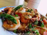 Crevettes sautées à la sauce xo, XO酱虾球炒芦笋 xo jiàng xiāqiú chǎo lúsǔn