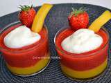 Mousses fraise et mangue, nuage de yaourt vanillé