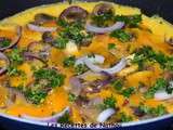 Omelette oignon rouge, cheddar et champignons